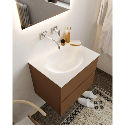 Mondiaz VICA ensemble de meuble de salle de bain - 60cm - meuble sous-vasque repos - 2 tiroirs - lavabo moon milieu - sans trou de robinet XL version 60cm haut