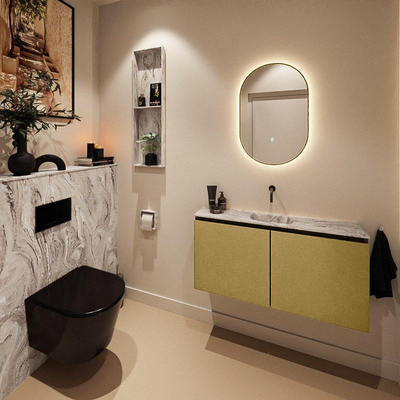 MONDIAZ TURE-DLUX Meuble toilette - 100cm - Oro - EDEN - vasque Glace - position centrale - sans trou de robinet