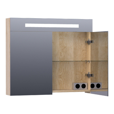 BRAUER Promise Deluxe spiegelkast - 80x70x15cm - met directe verlichting - 2 dubbelzijdige spiegeldeuren - Sunlit
