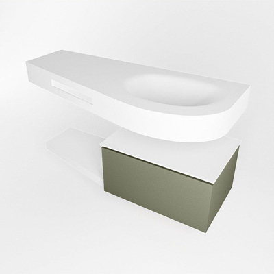 MONDIAZ RIVA Ensemble de meuble salle de bain - 120x50x30cm - 1 tiroir - MDF Army mat - push to open - 1 trou de robinet - lavabo à droite - solid surface talc