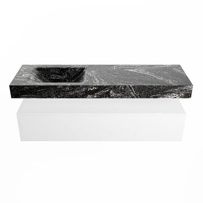 Mondiaz ALAN-DLUX Ensemble de meuble - 150cm - meuble Talc mat - 1 tiroir - Lavabo Cloud Lava suspendu - vasque Gauche - 1 trou de robinet