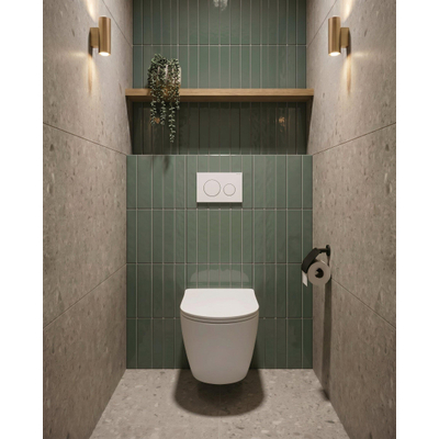 QeramiQ Dely Toiletset - 36.3x51.7cm - diepspoel - rimless - Geberit UP720 inbouwreservoir - softclose toiletzitting - glans witte bedieningsplaat - ronde knoppen - wit mat