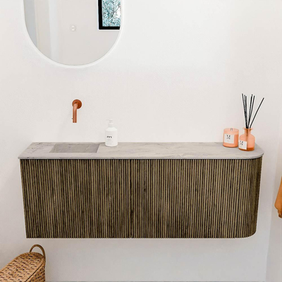 Mondiaz JOYA-DLUX Meuble de salle de bains 111.6cm - arrondi droit couleur Dusk - Vasque FAYE position Gauche Sans trou de robinet couleur Glace