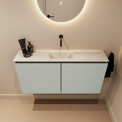 MONDIAZ TURE-DLUX meuble WC 100 cm Greey. Lavabo EDEN Ostra position milieu. Sans trou de robinet.