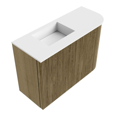 Mondiaz JOYA 61.6cm toiletmeubel - ronding rechts kleur Dusk - Wastafel FAYE positie Links Zonder kraangat kleur Talc.