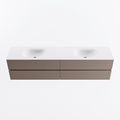 Mondiaz VICA ensemble de meuble de salle de bain - 200cm - meuble sous-vasque fumée - 4 tiroirs - lavabo lune double - 2 trous de robinet - version haute de 60cm - talc