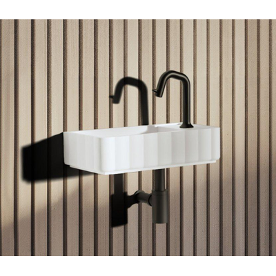 Riho Catching waves Lave-mains - 44x22cm - 1 trou de robinet à droite - solid surface - blanc mat