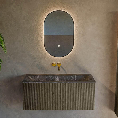 Mondiaz KURVE-DLUX Ensemble de meuble - 100x46x40cm - 1 tiroir - lavabo en solid surface - milieu - sans trou de robinet - Ombre