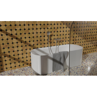 Fortifura Calvi Thermostatische badkraan - met ronde handdouche handdouchehouder en - metalen doucheslang - PVD - geborsteld RVS