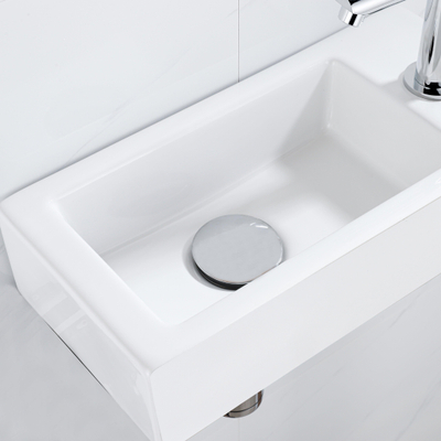 QeramiQ Fuente fonteinset – 37.5x18.5x9 cm – keramiek wit mat – kraangat rechts – chromen kraan