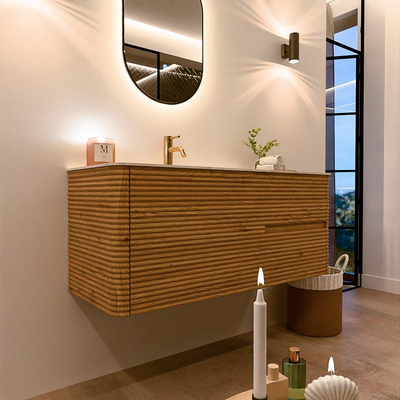 Mondiaz CIRO-DLUX Badkamermeubelset - 120x45x50cm - Solid surface wastafel Ostra - 1 wasbak Links - 1 kraangat - 2 lades - Oak