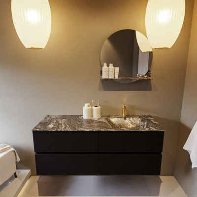 Mondiaz VICA-DLUX ensemble de meuble de salle de bain - 130cm - meuble sous-vasque urbain - 4 tiroirs - lavabo encastré cloud droite - 1 trou de robinet - miroir modèle spot - version XL 60cm haut - lave