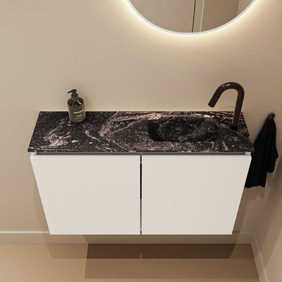 MONDIAZ TURE-DLUX Meuble WC 80 cm Talc. EDEN lavabo Lava position à droite. Avec 1 trou de robinet.