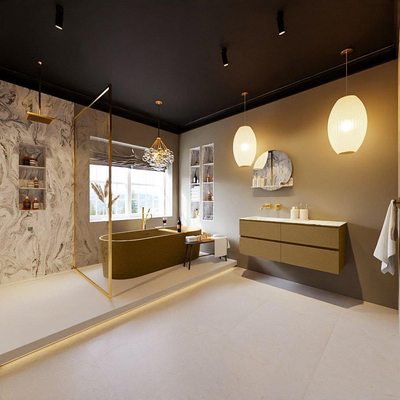 MONDIAZ VICA-DLUX Ensemble meuble de salle de bains - 120cm - meuble bas oro - 4 tiroirs - lavabo encastré cloud à gauche - sans trous de robinet - version haute 60cm - glace