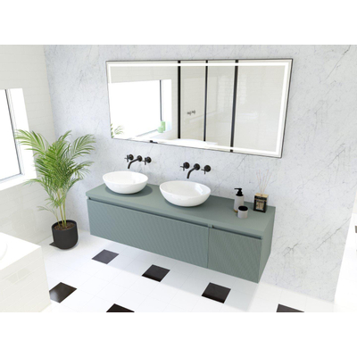 HR Matrix ensemble de meubles de salle de bain 3d 160cm 2 tiroirs sans poignée avec bandeau de poignée et meuble latéral en couleur petrol matt