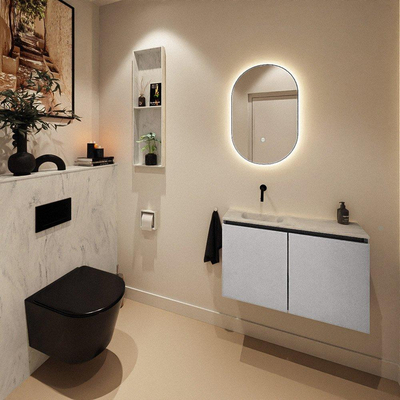 MONDIAZ TURE-DLUX Meuble toilette - 80cm - Plata - EDEN - vasque Opalo - position gauche - sans trou de robinet