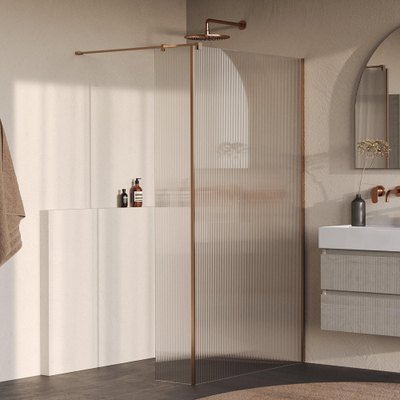 BRAUER Oblivion Paroi de douche à l'italienne - 120x200cm - paroi latérale 30cm - verre strié transparent - revêtement en verre - PVD - cuivre brossé