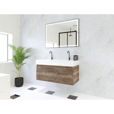 HR Matrix ensemble de meubles de salle de bain 3d 100cm 1 tiroir sans poignée avec bandeau couleur charleston avec lavabo kube 2 trous de robinetterie blanc