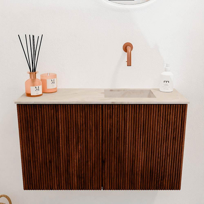 Mondiaz JOYA-DLUX 70cm toiletmeubel - kleur Ruby - Wastafel FAYE positie Rechts Zonder kraangat kleur Frappe.