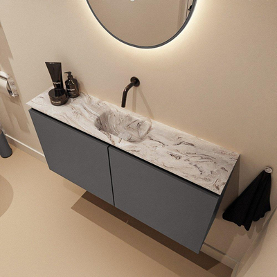 MONDIAZ TURE-DLUX meuble WC 100 cm Dark Grey. EDEN lavabo Glace position milieu. Sans trou de robinet.