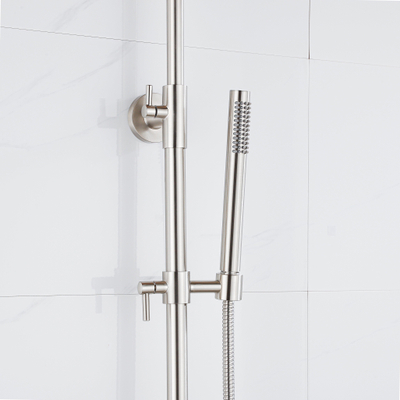 Fortifura Calvi Ensemble de douche de pluie - thermostatique - pomme de douche 30cm - flexible métallique - douchette barre - Inox brossé PVD