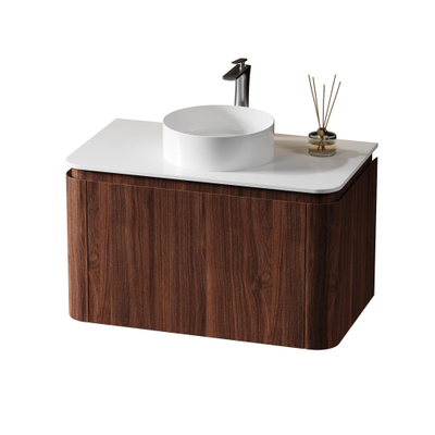 Saniclass Terra Wastafelonderkast - 80cm - 2 lades - afgeronde hoeken - kastanje (walnoot)