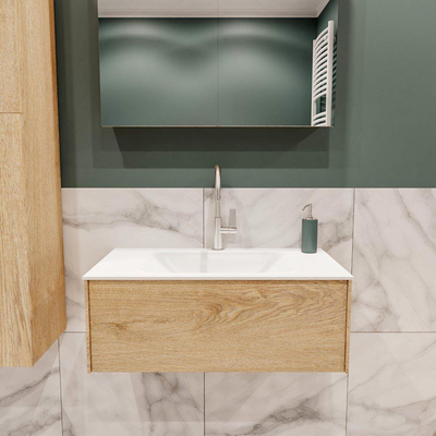 ENSEMBLE DE MEUBLE MONDIAZ LUSH - 80cm - 1 tiroir - lavabo cloud - vasque centrale - 1 trou de robinet - chêne blanchi