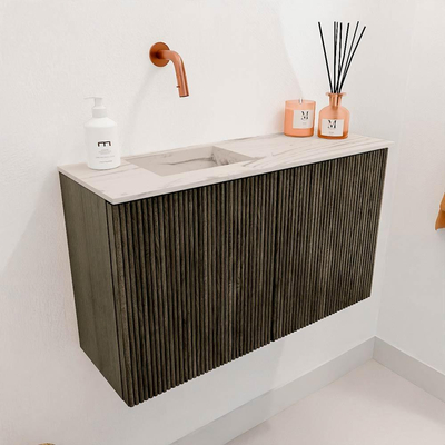 Mondiaz JOYA-DLUX Meuble de salle de bains 70cm - couleur Shadow - Vasque FAYE position Gauche Sans trou de robinet couleur Nata.