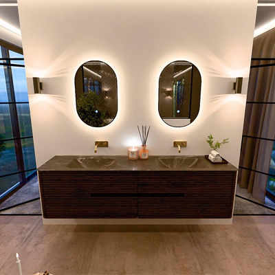 Mondiaz CIRO-DLUX Badkamermeubelset - 190x45x50cm - Solid surface wastafel Lava - 2 wasbak Dubbel - zonder kraangaten - 4 lades - Walnut