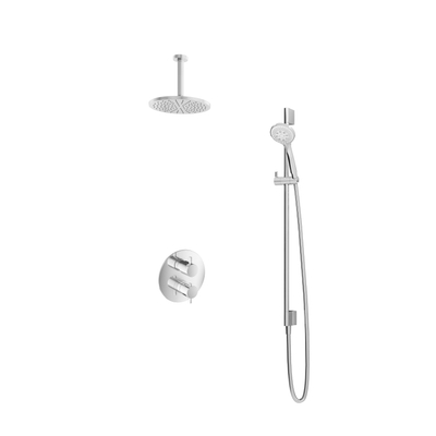 Hotbath Get Together complete thermostatische douche inbouwset Laddy R met 2 weg stop omstel IBS2RA chroom 3 standen handdouche met plafondbuis 15cm diameter douchekop 20cm inclusief glijstang