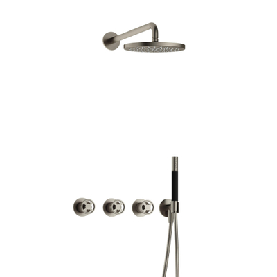 Hotbath Cobber IBSW70 Ensemble de douche de tête encastré - bras mural 38,5cm - pomme de douche ronde 20cm - douchette barre - Nickel brossé