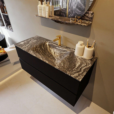 Mondiaz VICA-DLUX Badkamermeubelset - 110cm - urban - 2 lades - Inbouw wastafel CLOUD - midden - 1 kraangat - kleur Lava - XL versie 60cm hoog