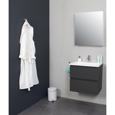 Basic Bella Meuble avec lavabo acrylique 1 trou de robinet 60x55x46cm avec armoire toilette à 1 porte gris Anthracite mat