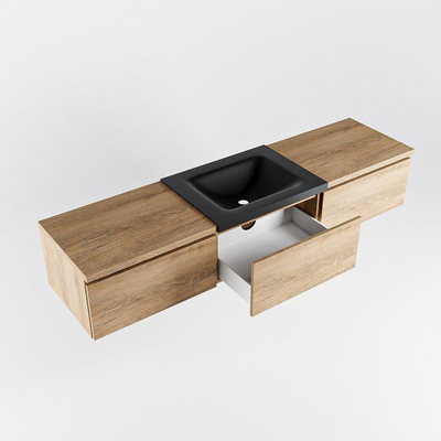 MONDIAZ BUKLA 180cm ensemble de meuble avec module 60 couleur Chêne blanchi avec 3 tiroirs. Lavabo CLOUD milieu 0 trou de robinet couleur Urbaine.