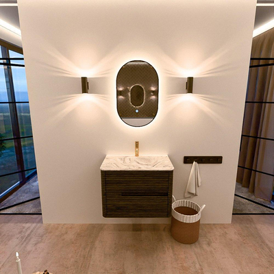 Mondiaz CIRO-DLUX Badkamermeubelset - 70x45x50cm - Solid surface wastafel Glace - 1 wasbak Midden - 1 kraangat - 2 lades - Shadow