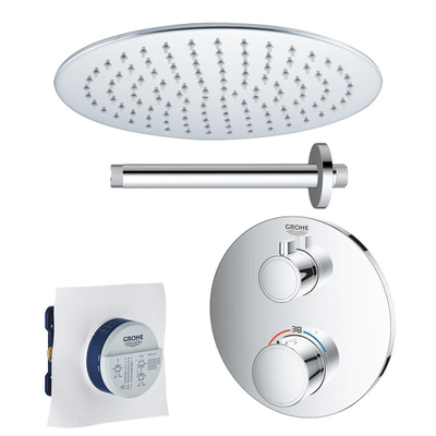 Grohe - Adema Rise Regendoucheset - Inbouw - 1 functie - met Adema Rise hoofddouche 20cm - plafondarm 20cm - Grohe Grohtherm inbouwthermostaat - chroom