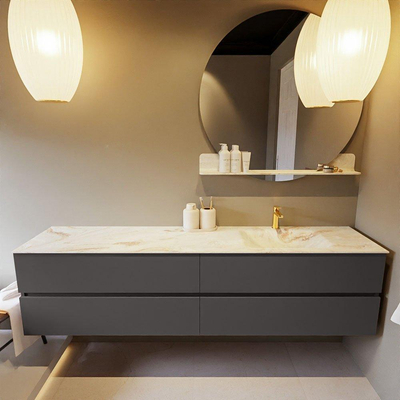 Mondiaz VICA-DLUX ensemble de meuble de salle de bain - 200cm - meuble sous-vasque gris foncé - 4 tiroirs - lavabo encastré cloud droite - 1 trou de robinet - version haute de 60cm - frape