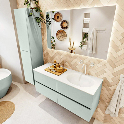 Mondiaz VICA ensemble de meuble de salle de bain - 120cm - meuble sous-vasque greey - 4 tiroirs - lavabo moon droite - 1 trou de robinet - couleur talc - miroir LED - version XL 60cm haut