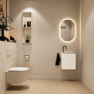 MONDIAZ TURE-DLUX Meuble toilette - 40cm - Talc - EDEN - vasque Ostra - position droite - 1 trou de robinet
