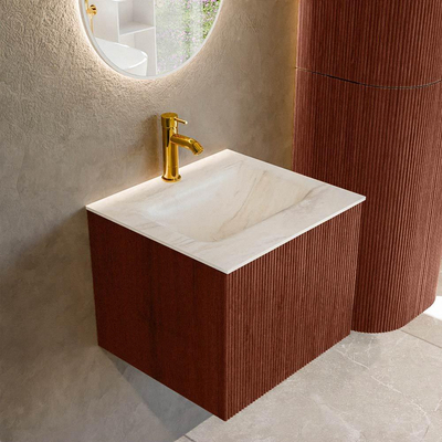 Mondiaz KURVE-DLUX Badkamermeubelset - 50x46x40cm - 1 lade - wastafel solid surface - midden - 1 kraangat - Ruby