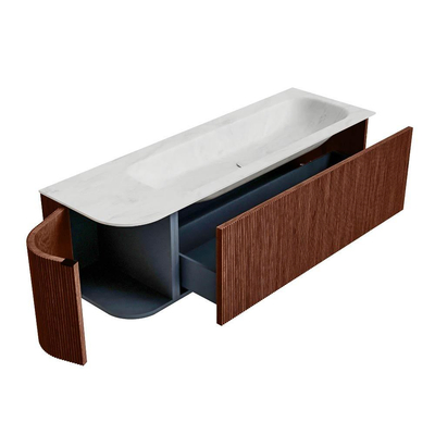 Mondiaz KURVE-DLUX Badkamermeubelset - 145x46x40cm - 1 lade - 1 deur - wastafel solid surface - rechts - 2 kraangaten - Ruby