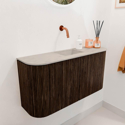 Mondiaz JOYA-DLUX 83.2cm toiletmeubel - ronding links en rechts kleur Walnut - Wastafel FAYE positie Midden Zonder kraangat kleur Opalo.