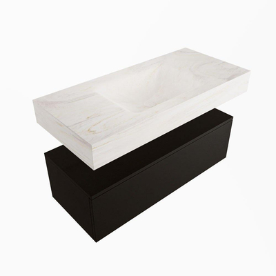 Mondiaz ALAN-DLUX Ensemble de meuble - 100cm - meuble Urban mat - 1 tiroir - Lavabo Cloud Ostra suspendu - vasque Centre - 0 trous de robinet