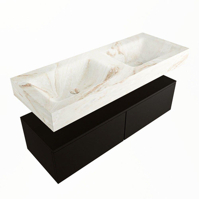 Mondiaz ALAN-DLUX Ensemble de meuble - 120cm - meuble Urban mat - 2 tiroirs - Lavabo Cloud Frappe suspendu - vasque Gauche et droite - 0 trous de robinet