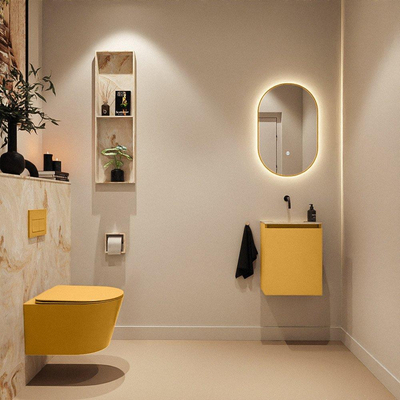 MONDIAZ TURE-DLUX Meuble toilette - 40cm - Ocher - EDEN - vasque Frappe - position centrale - sans trou de robinet