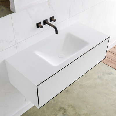 MONDIAZ LAGOM ensemble de meuble de salle de bain - 100cm - 1 tiroir - Lavabo cloud - évier milieu - 0 trous de robinet - Solid Surface urbaine avec siphon