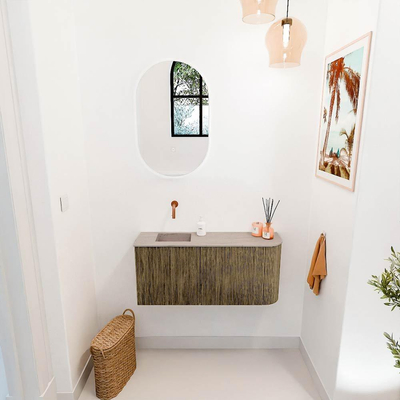 Mondiaz JOYA-DLUX 91.6cm toiletmeubel - ronding rechts kleur Dusk - Wastafel FAYE positie Links Zonder kraangat kleur Saba.