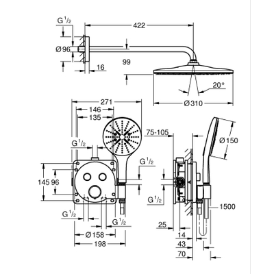 Grohe QuickFix Precision SmartControl Inbouw Douchesysteem - Vitalio Rain Mono 310 hoofddouche - chroom