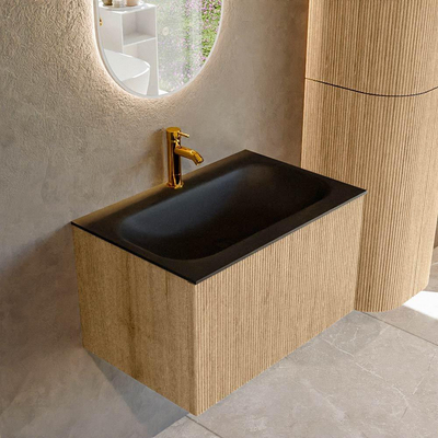 MONDIAZ KURVE 70cm badmeubel kleur Oak met 1 lade. Wastafel BIG SMALL midden 1 kraangat Urban.