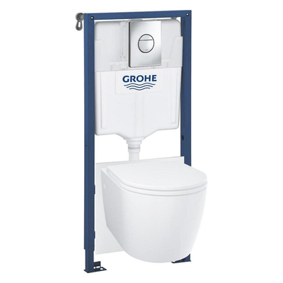 Grohe Solido Start Round toiletset diepspoel - rimless - Grohe Solido inbouwreservoir - softclose toiletzitting - bedieningsplaat chroom